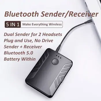 Bluetooth Audio Prijímač, Vysielač Stereo Audio 3,5 mm AUX Jack Prijímač Vysielač Bluetooth 5.0 Adaptér pre automobily s akumulátorom