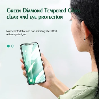 !ACCEZZ Tvrdeného Skla Pre iPhone 12 Pro Max Mini Screen Protector Zakrivené Hrany Zelená Ochrana Očí Anti-odtlačkov prstov Sklo Filmy