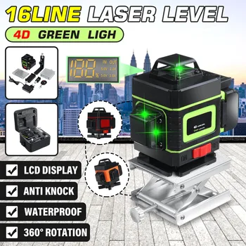 ZEAST Laser Úroveň 16 Line Zelené Svetlo 4D Diaľkové Ovládanie Opatrenie W/Upevnenie na Stenu Rám Self-Nivelačný Systém Zelený Lúč Lasera