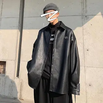 2020 Mužov Pu Kožené Sako Čierne Dlhé Oblečenie Zips, vrchné oblečenie Bundy Bombardér Mužov Voľné Voľný čas Módne kórejský Kabát M-2XL