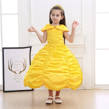 Kráska a Zviera Halloween Kostýmy pre Dievčatá Princezná Belle Šaty Deti Narodeninovej Party Žltá Nadýchané Šaty Víla Frocks
