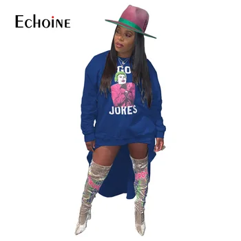 Echoine 2020 Jeseň Zima Ženy Znak Tlače Nepravidelný späť swing Mikina Streetwear Módy Dlhý Rukáv Pulóver oblečenie