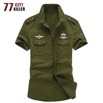 77City Vrah 5XL 6XL Lete Vojenské Tričko Mužov Bavlna, Krátky Rukáv Armády Košele Muž Air-Force Tactical Odznak Košieľka Homme
