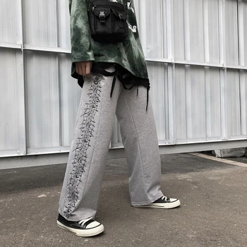 Harajuku Retro Nohavice Ženy Tŕnie Vytlačené Voľné Šnúrkou Jogger Nohavice Módne Bežné Streetwear Grunge Ženské Nohavice Unisex