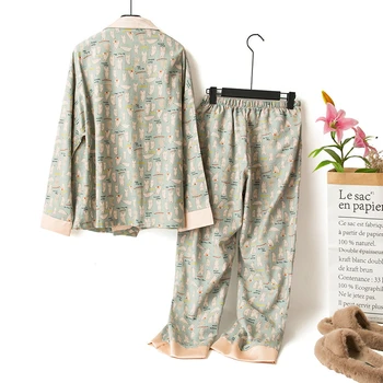 JÚL JE PIESEŇ Roztomilý Medveď Pyžamo Set 2 Kusov Ženy Cartoon Kimono Tlač Jar Jeseň Nohavice Sleepwear Pyžamo oblečenie pre voľný čas
