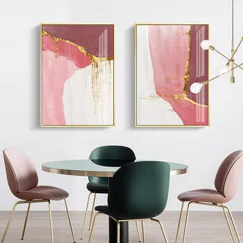 Abstrakt Zlaté Ružové Biele Plátno na Maľovanie Nordic Moderné Zlato Wall Art Vytlačí Plagát Obrázky pre Obývacia Izba Decor Č Rám