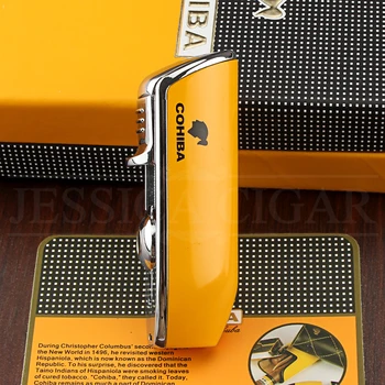 COHIBA Kovové Vetru Mini Pocket Cigaru Ľahšie 3 Jet Modrý Plameň Horáka, Zapaľovače S Cigaru Punč Darčekovej krabičke