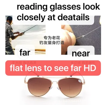 GLAUSA Titán Kovové Pilot Bifocals Okuliare na Čítanie Mužov Kovové Dvojité Lúč Jazdy Presbyopia Okuliare Ďalekozrakosť Okuliare
