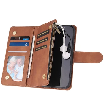 Matný Zips Peňaženka peňaženku puzdro Pre iPhone 12 Pro Max 11 Pro SE 2020 X 10 6 6 7 8 Plus XR XS Max Flip PU Kožené Kryty Telefónu