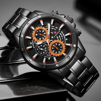 Pôvodné NAVIFORCE Multifunkčné náramkové hodinky Quartz Mužov Športové Hodinky Vodotesné Plné Ocele Obchodné Hodiny Relogio Masculino