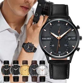 YOLAKO Módne MUŽOV náramkové hodinky Quartz Relogio Gentleman Business Sledovať Reloj Mujer Kolo Dial Muž Šperky, Kožené Dtrap часы