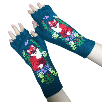 Ženy Zimné Zrastov Predĺžiť Zápästie Bezprstové Rukavice Farebné Zvierat Výšivky, Háčkované Thumbhole Palčiaky Arm Warmers