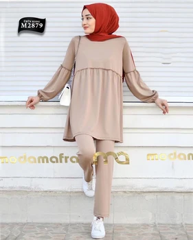 Ramadánu Dve Dielna Sada Moslimských Žien Sady Arabských Turecko Islam Pevné Topy a Dlhé Nohavice Islamské Oblečenie Abaya Musulman Komplety