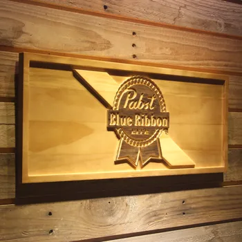 Pabst Blue Ribbon Beer 3D Drevený Bar Znamenia