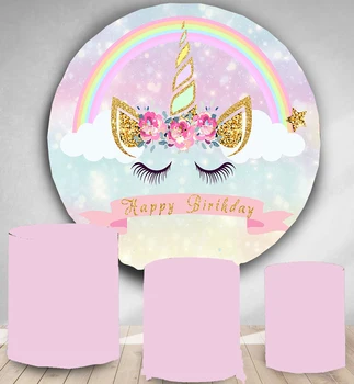 Kolo Kruhu pozadie fotografie pozadí baby sprcha jednorožec kvet deti narodeninovej party dekor candy dezert tabuľka kryt YY-22