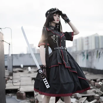Melonshow Vojenské Lolita Šaty Black Gothic Lolita Sukne Plus Veľkosť Viktoriánskej Šaty Žien Lolita Jednotné Kawaii Dievčatá Šaty