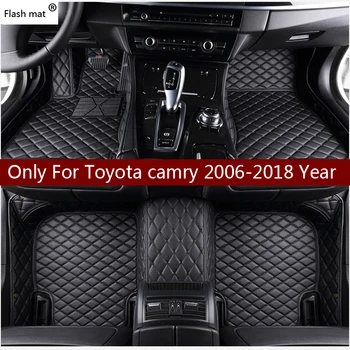 Flash mat kožené auto podlahové rohože pre Toyota Camry 2006-2016 2017 2018 Vlastné auto nohy Podložky automobilový koberec kryt