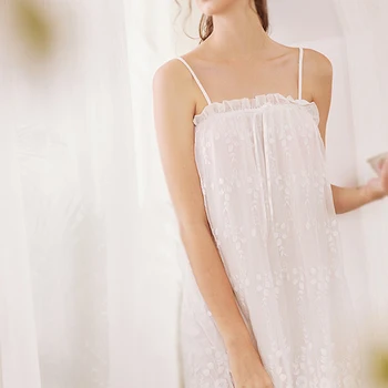 Biely Kvetinový Ženy Čipky Princezná Elegantné Nightgowns Nightdress Sleepwear Lolita Letné Víla Palác Špagety Popruh Plážové Šaty