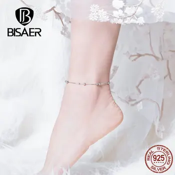 Bisaer 925 Sterling Silver Anklet Kolo Loptu Prívesky Jednoduchý Dizajn Letné Šperky Módny Štýl Ponožky Pre Ženy GXT005