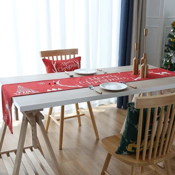 Veselé Vianoce Stolové Vlajky Polyester Elk Vytlačené Tabuľky Vlajka Vianočný Stôl Runner Dekorácie Pre Kuchynské Domáce Vianočné Ozdoby