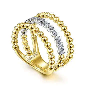 Módne Luxusné šperky Pokovovanie 14K Biele, Žlté Zlato Tri Rade Diamond a Bujukan Perličiek Krúžok Poslať váš najlepší priateľ