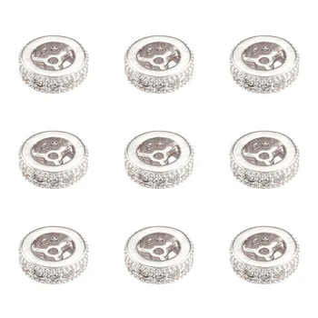 10pcs Mosadz Cubic Zirconia Rondelle Dištančné Voľné Korálky 10x3mm Na Náramok, Náhrdelník šperky, takže Príslušenstvo, otvor: 1 mm