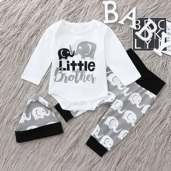 Jar Dieťa Detské Oblečenie Oblečenie Baby Boy List Vytlačený Romper Topy Cartoon Nohavice, Klobúk Nastaviť Deti Malý Brat Vyhovuje #BL5