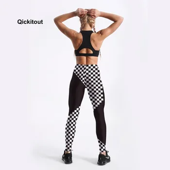 Qickitout Sexy Módne Čierno-Biely Štvorec šitie Vytlačené Ženské Fitness Legíny dámske Cvičenie Vzorky Elastické Nohavice