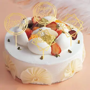 6 Ks Cake Mulčovače, Multi-tvary Zmiešané Akryl Happy Birthday Cake Ovocia Vyberá Dezert Tabuľka Dekoratívne Dodávky (Zmiešané)