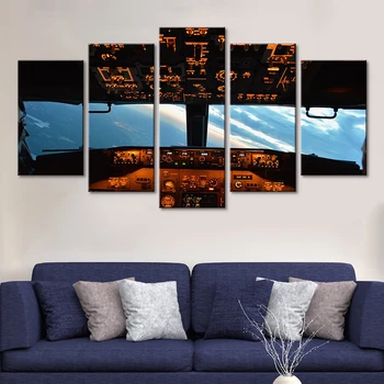 5 Kusov Moderné Nástenné Art Vytlačí Kokpitu Lietadla Obrázok Maľovanie Domova Sky View pre Obývacia Izba Plátno obrázok Plagátu