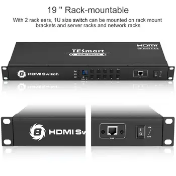 HDMI Switch Prepínač Podpora 8 vstup 1 výstup 4K@60Hz HDCP2.2 Automatické tour scan Automatická funkcia detekcie RS232, protokol TCP/IP