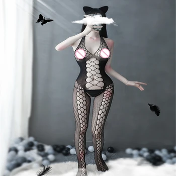 Sexy body Ženy Sexy kostýmy spodné Prádlo, Erotické Sieťované Crotchless Babydoll Kombinézach Odev catsuit Porno Nightgown Clubwear