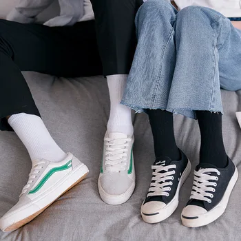 Unisex Čierna a Biela jednofarebné Bavlnené Ponožky Japonský Harajuku Streetwear Skateboard Pletené Príležitostné Športové Módne Ponožky