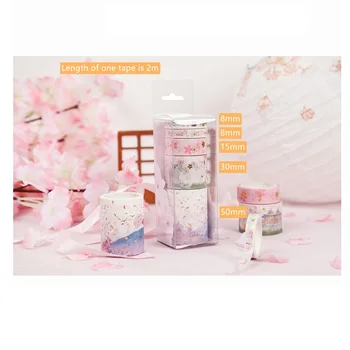 5 ks Japonská Sakura Papier Washi Pásky Nastaviť Ružová Čerešňový Kvet Zlatá Farba Lepiacej Maskovacie Pásky Dekorácie, Nálepky DIY A6372
