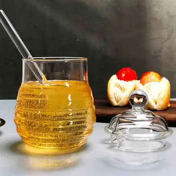 Sklo Med Jar Vysokej Borosilikátového Skla Kuchyňa Jar Honey Pot S Dipper A Veko Úložného Jar Nádoba Na Med, Sirup 300 ML