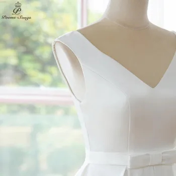 Luxusné saténové svadobné šaty 2020 transparentné nevesta šaty župan de mariee nášivka bez rukávov svadobné šaty vestidos de novia