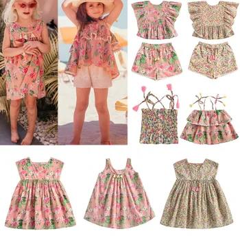 2020 Nové Jar Leto L&M Značky Deti Šaty Pre Dievčatá Roztomilý Kvet Tlač Bez Rukávov Princezná Šaty Dieťa Dieťa Módne Oblečenie