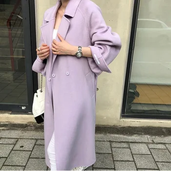 Vintage Francúzskej Vlnené Kabát Ženy 2020 Zimné Zahustiť Teplé Cashmere Dlhé Bundy Plus Veľkosť Kórejský Dvojité Breasted Vlnené Sako