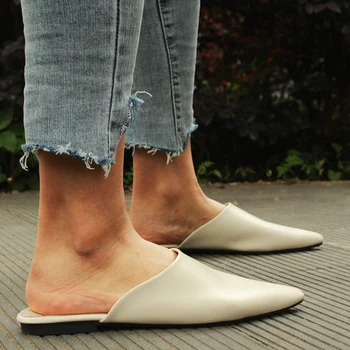 Ploché Topánky 2020 Módne Tkaných Pre Ženy PU Kožené Ukázal Prst Pošmyknúť Na Sandalias Ženy Papuče Letné Sandále dámske Topánky