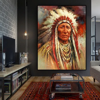 Rodák Indiánske Pierko Portrét olejomaľba na Plátne Cuadros Plagáty a Vytlačí Škandinávskych Wall Art Obrázok pre Obývacia Izba