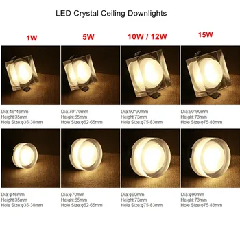 Crystal Stmievateľné LED Downlight 5W 10W 12W 18W Crystal led Downlight AC110V 220V LED Dole Svetlo Zapustené Stropné Bodové Svetlo
