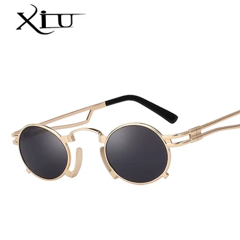 XIU Steampunk slnečné Okuliare Mužov Oválne Odtiene Kovové Slnečné okuliare pre Ženy Značky Dizajnér Vintage Style Slnečné okuliare Najvyššej Kvality