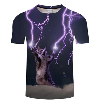 Cat&Lightning 3D Print t shirt Muži Ženy tshirts Lete Bežné Krátky Rukáv O-krku Topy&Tees Camisetas Kvapka Loď ZOOTOP MEDVEĎ