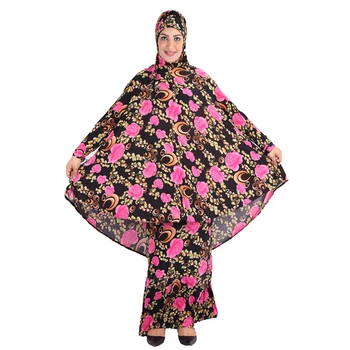 Abayas pre Ženy Moslimských Módne Kaftany Islamskej Šaty arabčina Bežné Dámy Tlač na Kvetinový Arabské Odevy Hidžáb Oblečenie Set