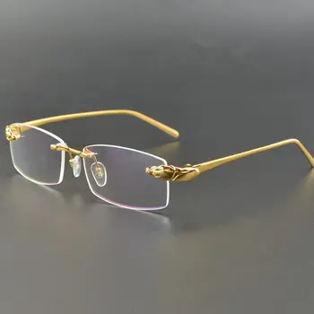 Ultralight 18K titán kovové frameless optické sklá mužov a žien leopard hlavu krátkozrakosť predpis okuliare na čítanie rám