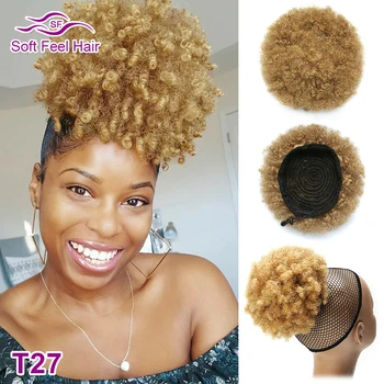 Afro Lístkového Copu Ľudské Vlasy Buchta Kinky Kučeravé Šnúrkou Copu Ombre Brazílsky Clip In Predlžovanie Vlasov Vláčnosť Vlasy Chignon