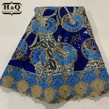 H&Q Štýlový Bavlna Guipure Čipky Africkej Tlače Vosk Čipky Textílie Ankara Vyšívané Textílie Batik S Čipkou 6 Metrov Pre Šaty