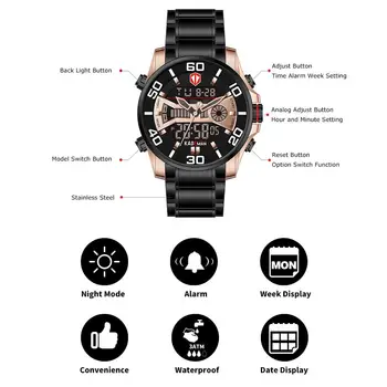 Hodinky Pánske 2021 Nové Športové Digitálne Hodinky pre Mužov náramkové hodinky Quartz Automatický Dátum Bežné Mužské Hodiny Čierna Oceľ Hodinky Darček