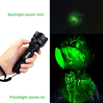 VASTFIRE Zelená/Červená/Biela LED Taktické Tlakovej Pištole Svetla 5000 Lumenov Zoomovateľnom Lov Baterka Puška Rozsah Montáž Na Zbraň