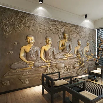 Vlastné Foto Tapety na Stenu nástenné Maľby 3D Zlaté Sochy Budhu Nástenné Maľby Obývacej Miestnosti študovňa Pozadí Dekor Abstraktných De Parede